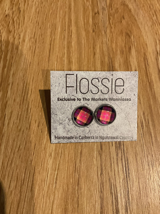 *Earrings Pink Tartan Studs