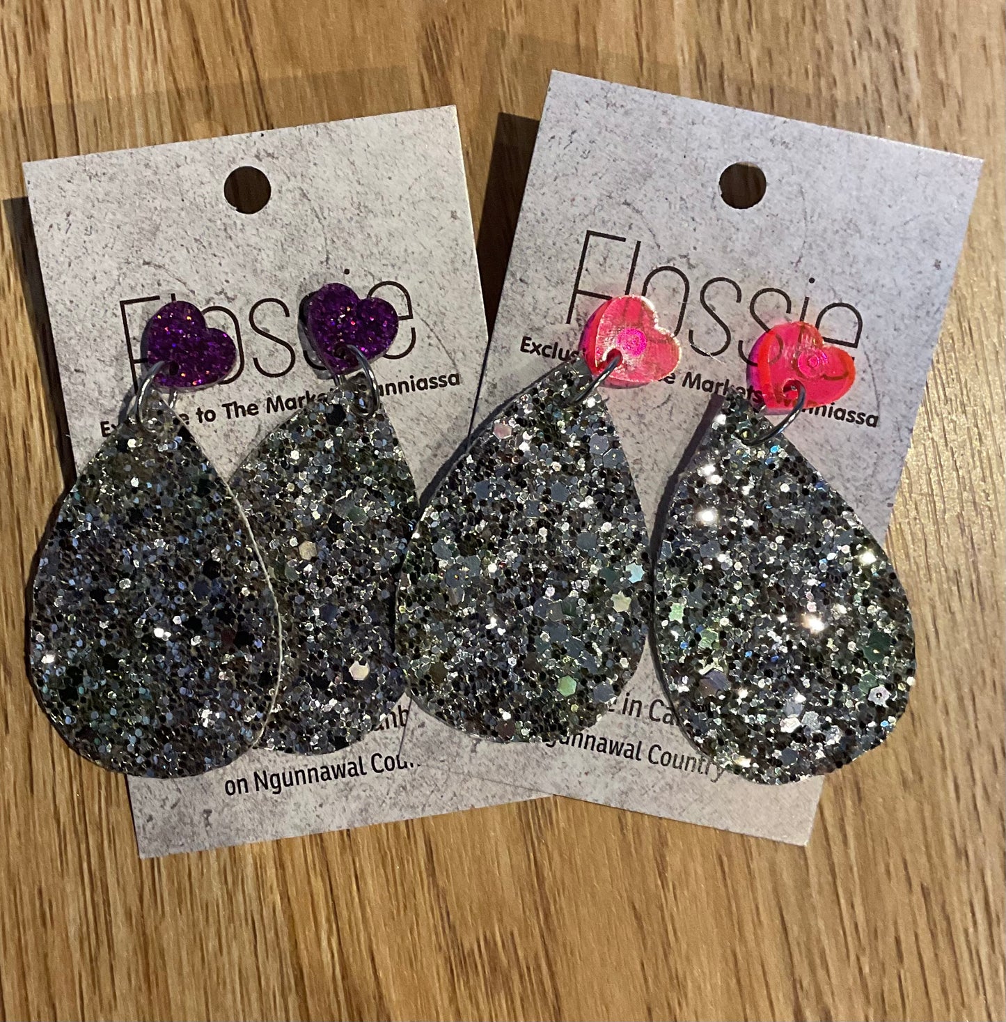 *Earrings Pewter Glitter Dangles