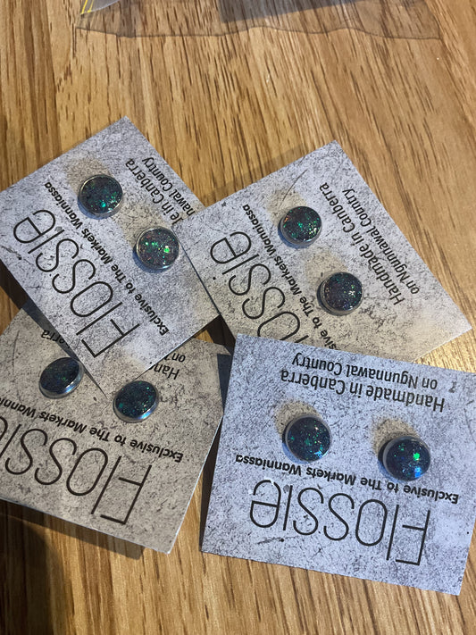 *Earrings Blue Green Glitter Resin Dome Studs