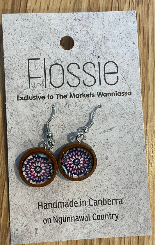 *Earrings Wooden Purple Mandala Dangles
