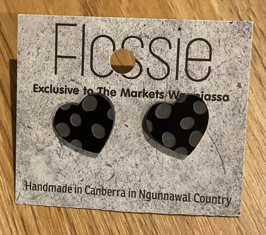*Earrings Black textured Heart Studs