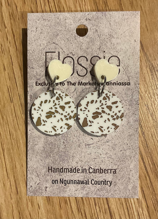 *Earrings 2cm Round White/Gold Dangles