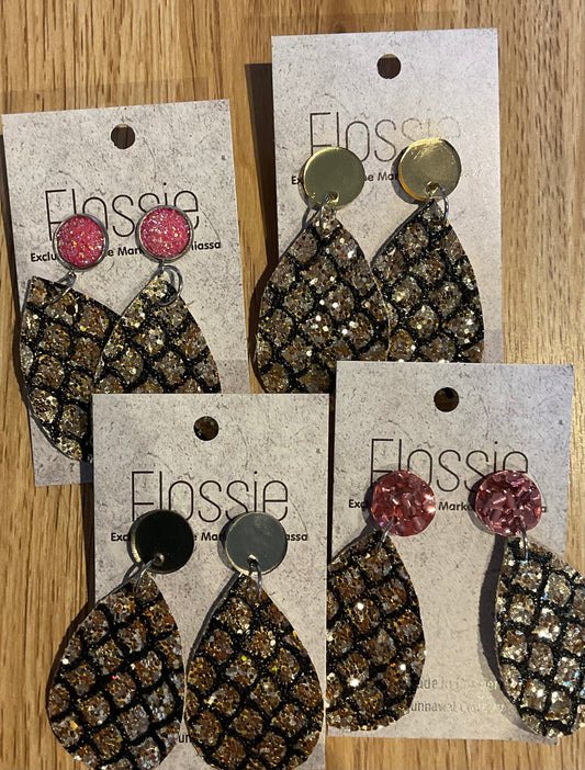 *Earrings Black Gold Glitter Dangles