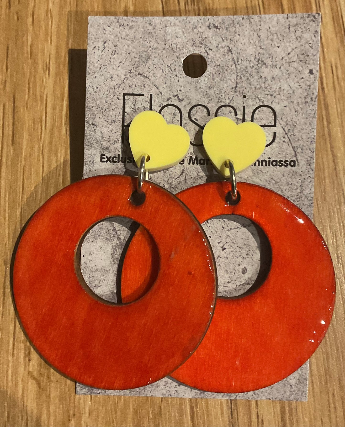 *Earrings Hand Painted Orange Hoop Resin Dangles