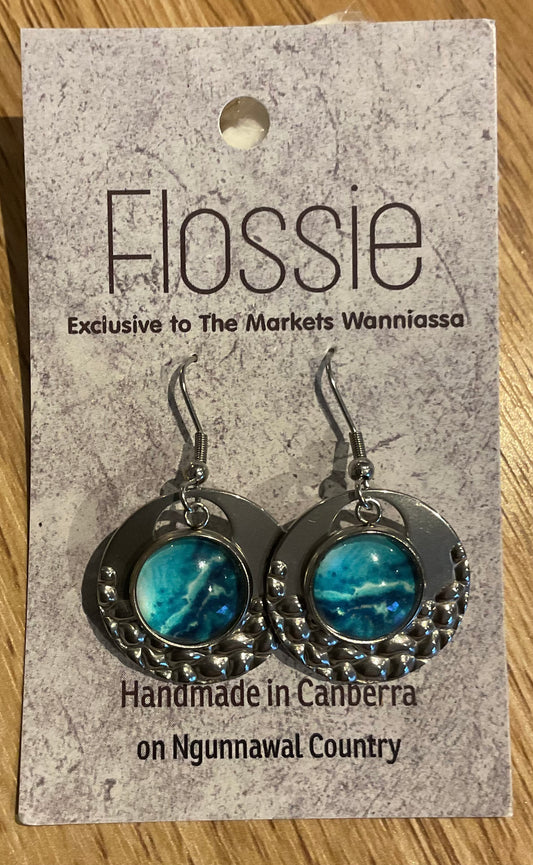 *Earrings Ocean Print Glass Dome Silver Dangles (Copy)