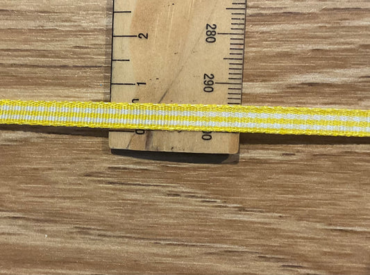 *Ribbon Yellow and White Stripe 6mm Per Metre