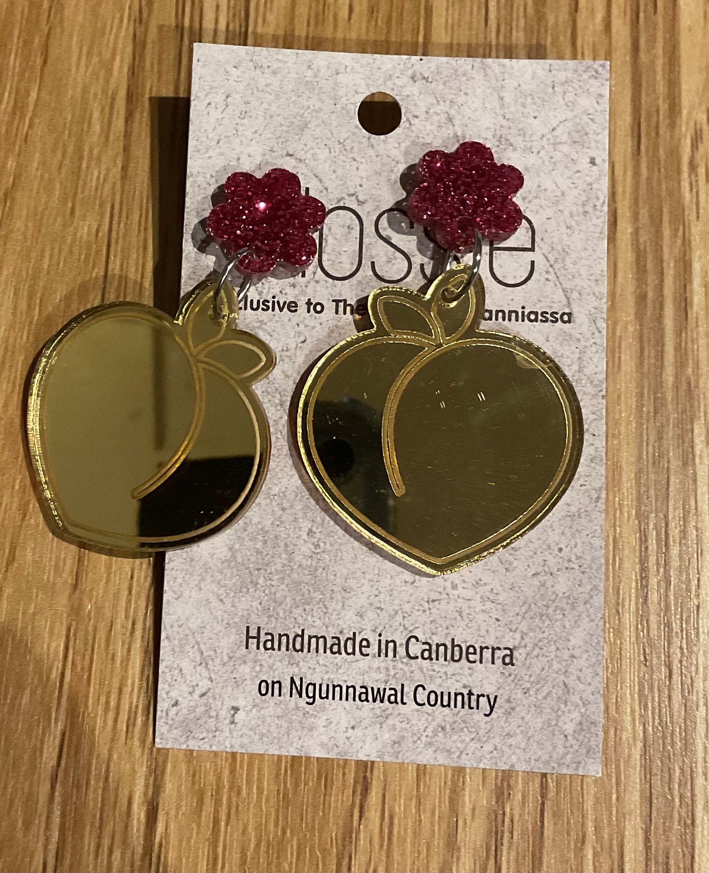 *Earrings Acrylic Mirror Peaches Dangles