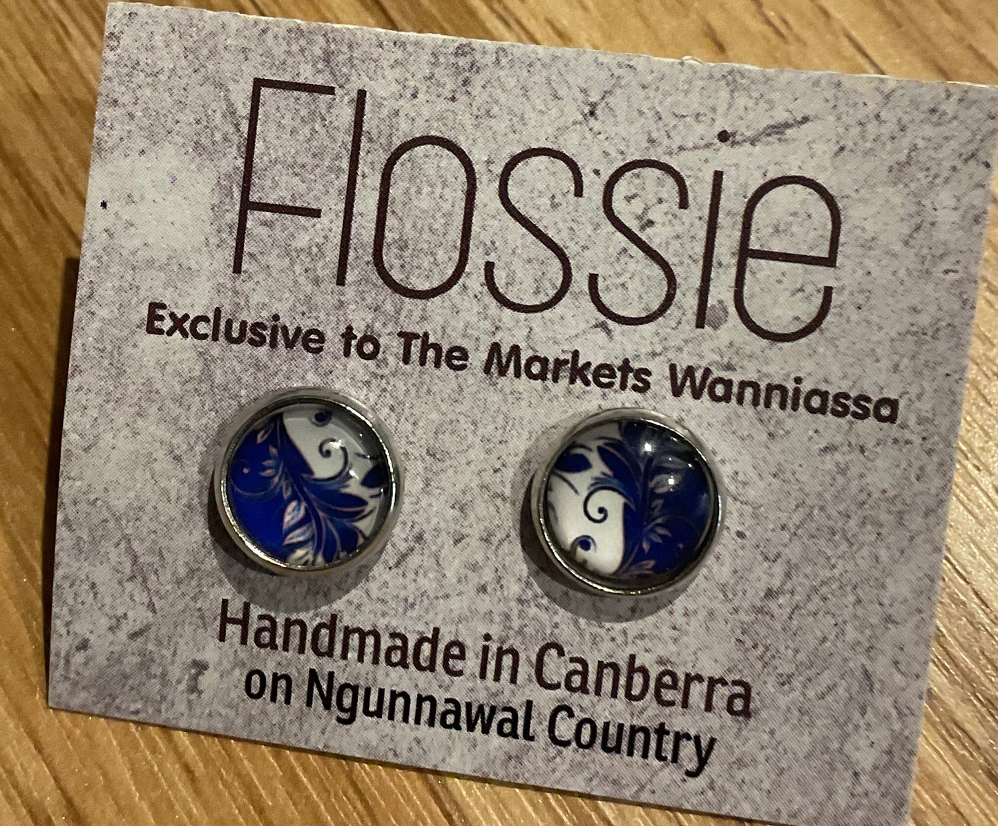 *Earrings Printed Glass Dome Studs