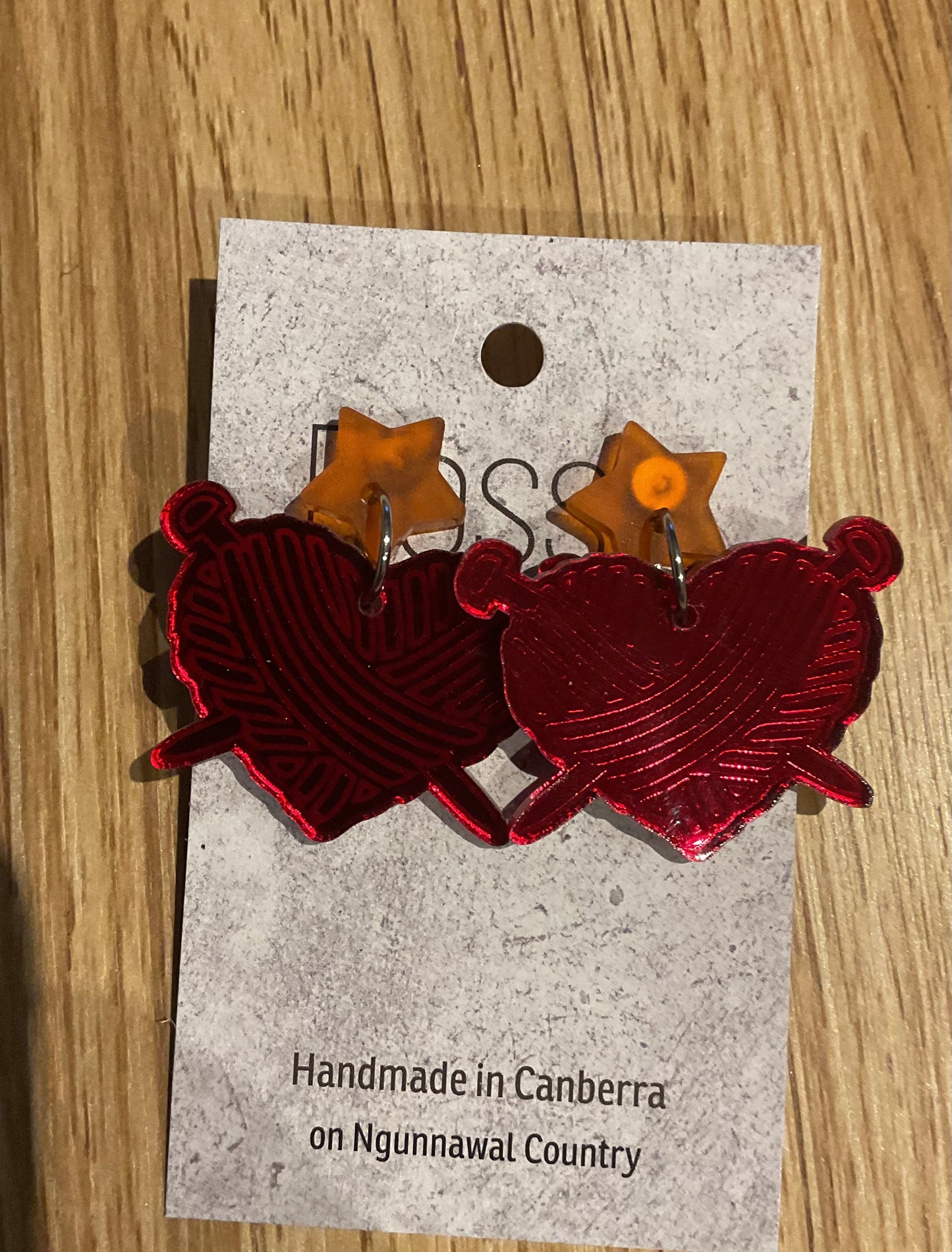 *Earrings Acrylic Mirror Heart Yarn Dangles