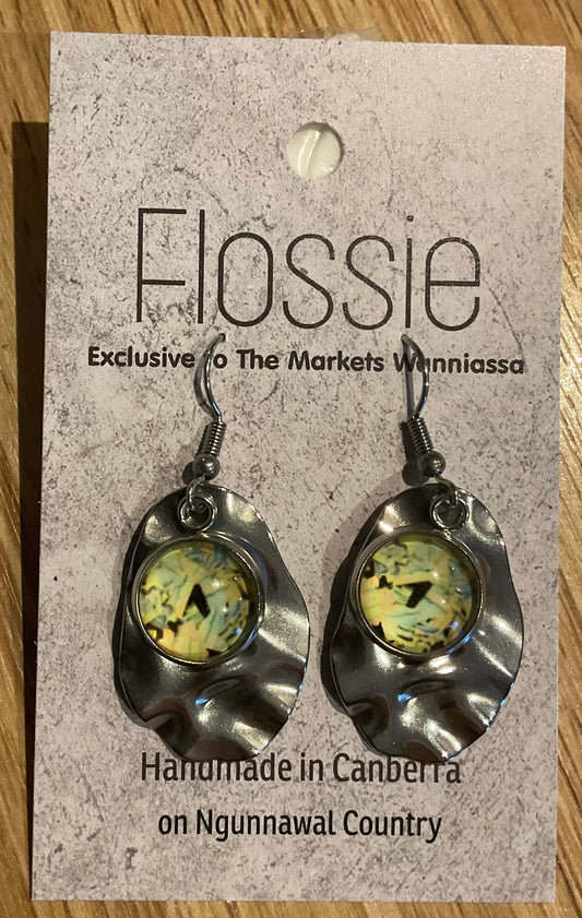 *Earrings Glass Dome Oval Dangles Marble