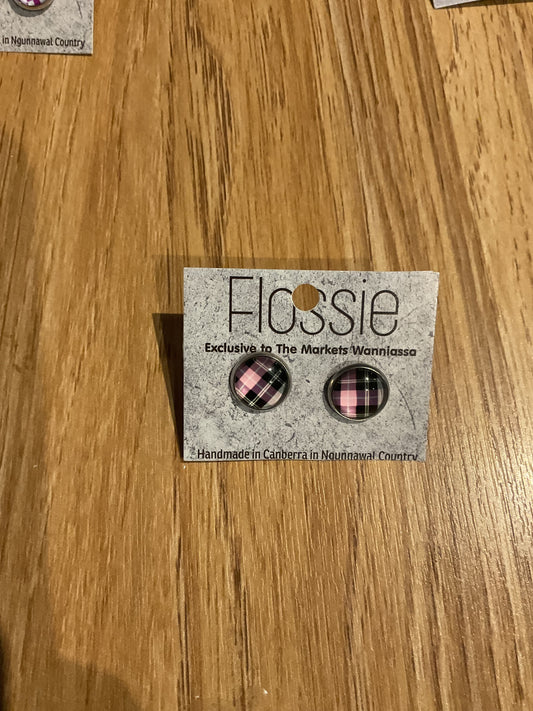 *Earrings Pink Tartan Studs
