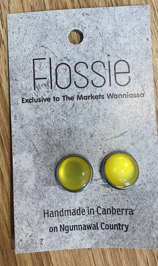 *Earrings Clip on Round Yellow Dome Studs