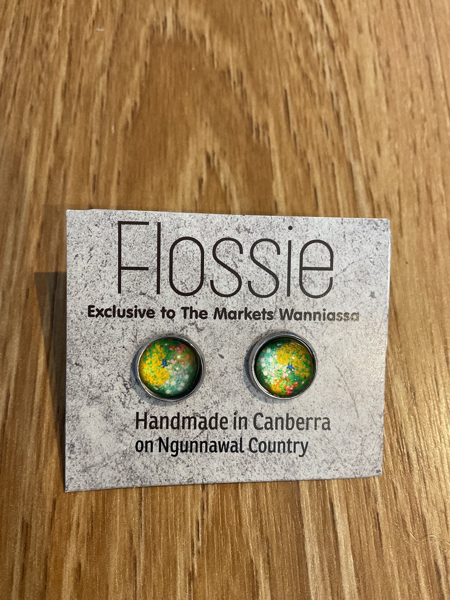 *Earrings Floral Art Glass Dome Studs