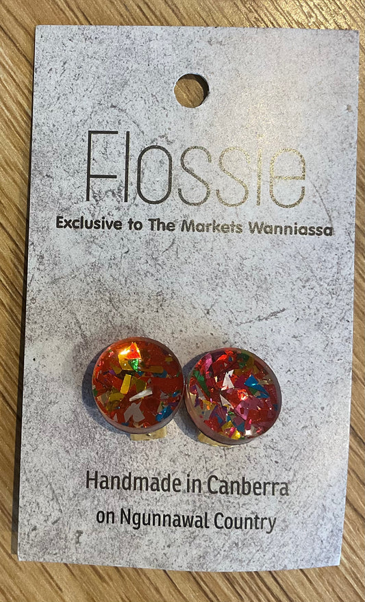 *Earrings Clip on Round Glitter Studs
