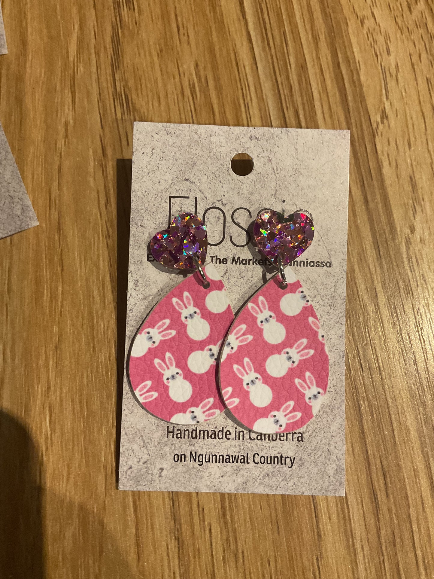 *Earrings Vinyl Pink Bunnies Dangles