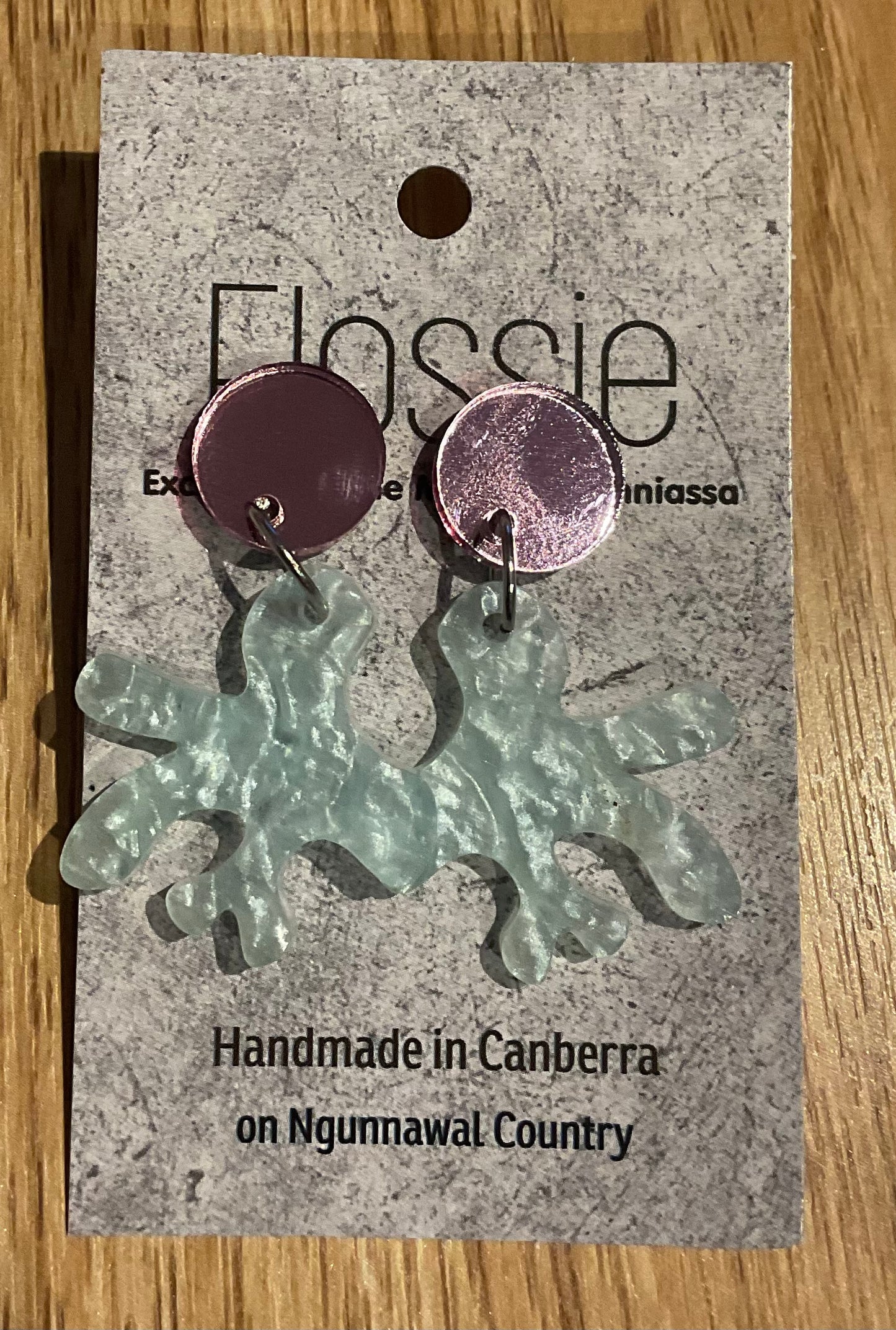 *Earrings Acrylic Blue Pearly Coral Dangles