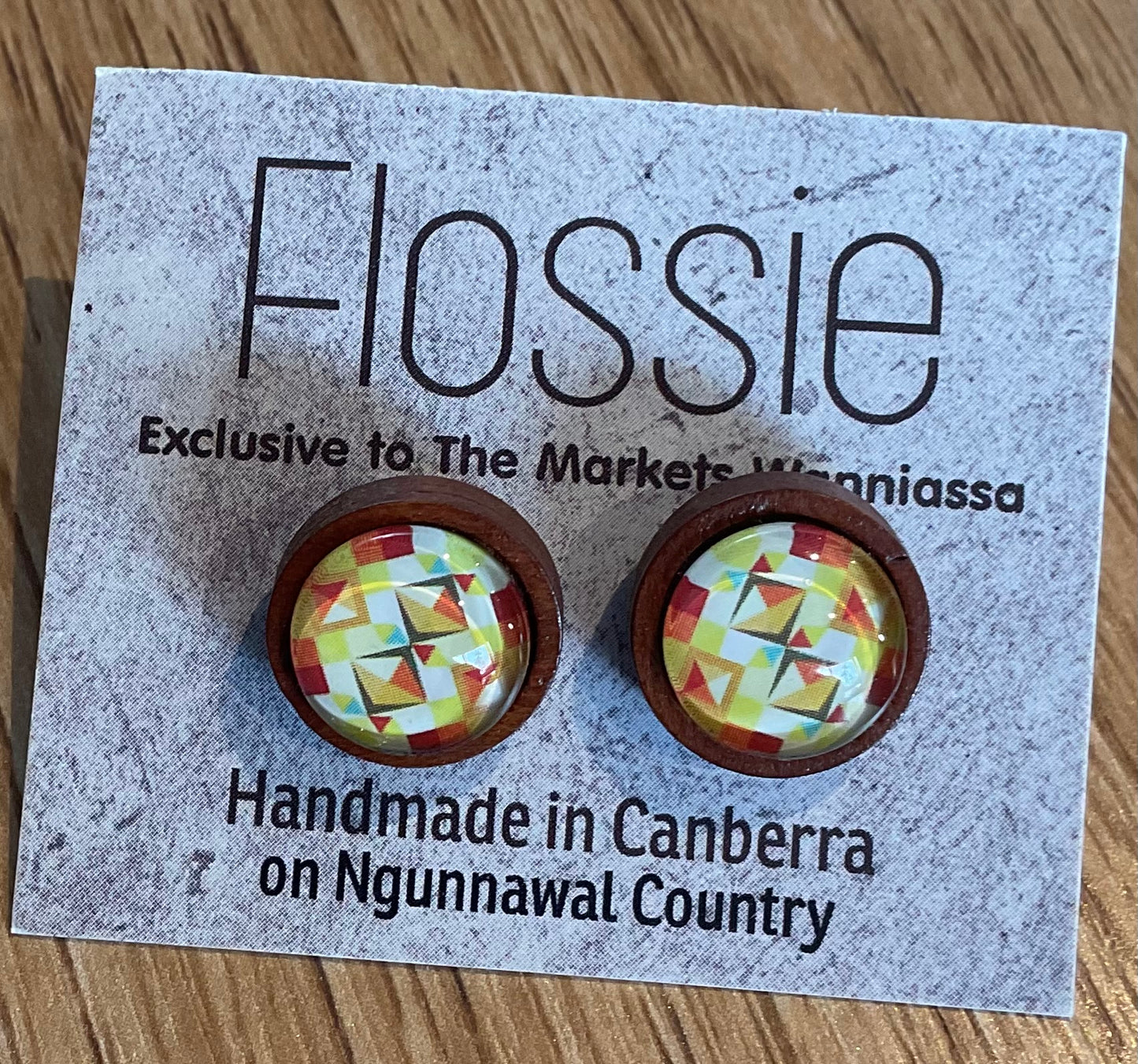 *Earrings Wooden Orange Geo Dome Studs