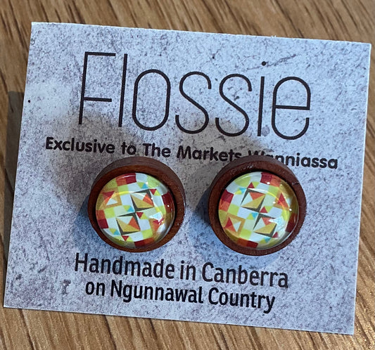 *Earrings Wooden Orange Geo Dome Studs
