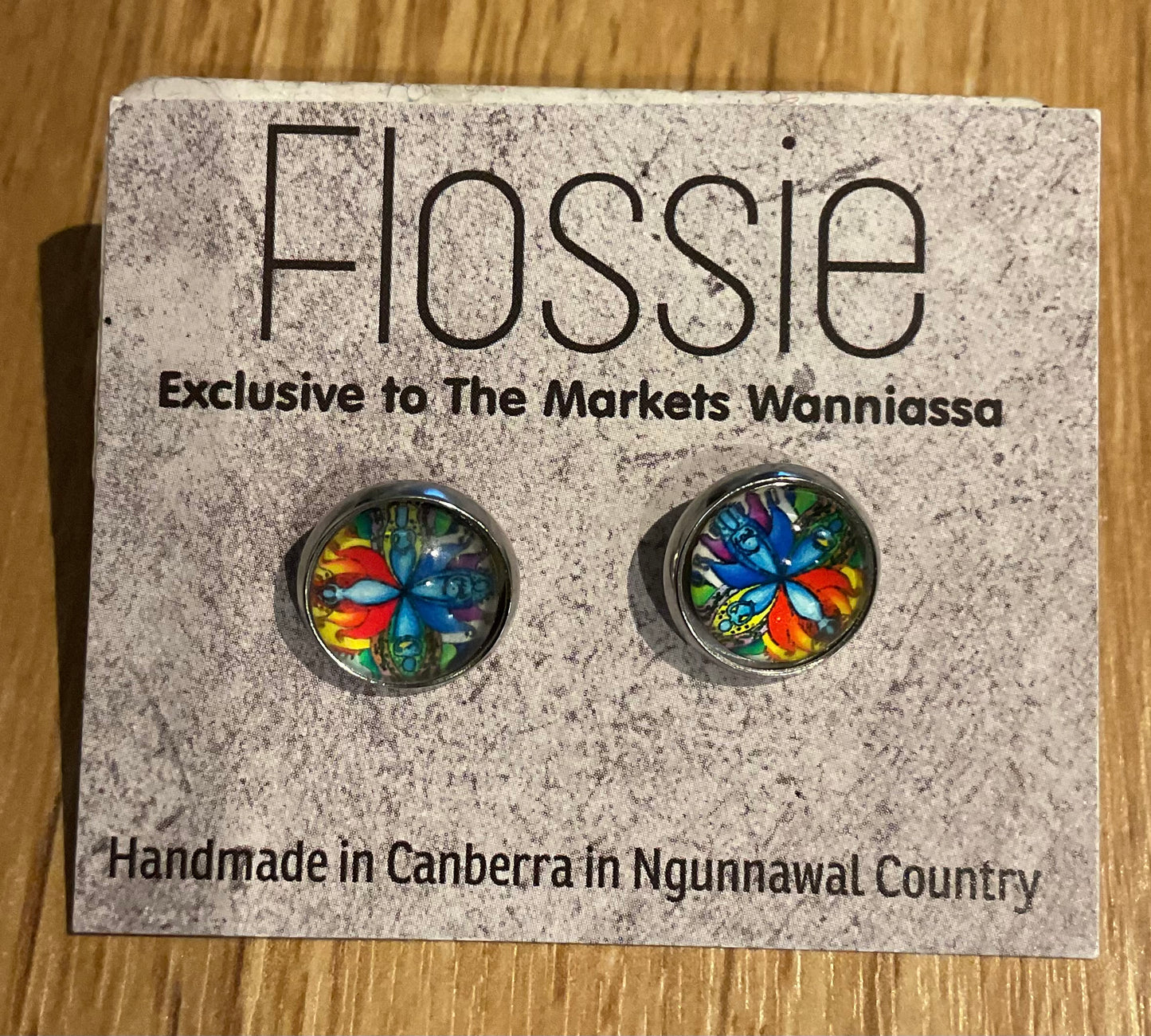 *Earrings Printed Glass Dome Studs