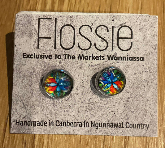*Earrings Printed Glass Dome Studs