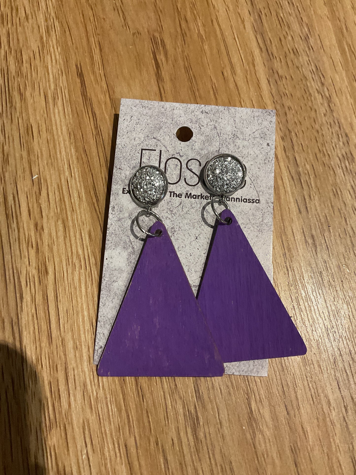 *Earrings Wooden Purple Triangle Dangles