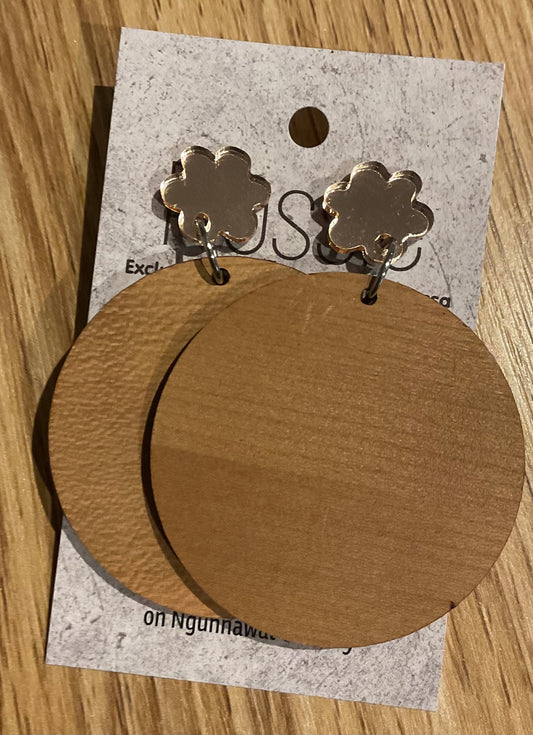 *Earrings 5cm Wooden Round Dangles