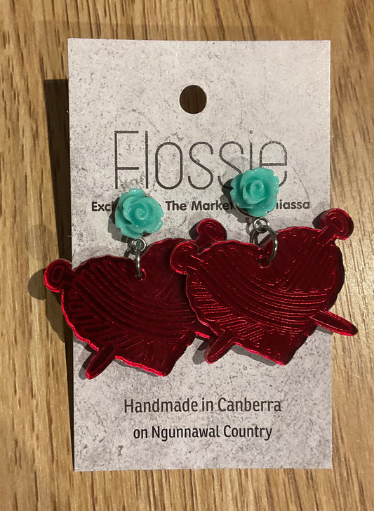 *Earrings Acrylic Mirror Heart Yarn Dangles