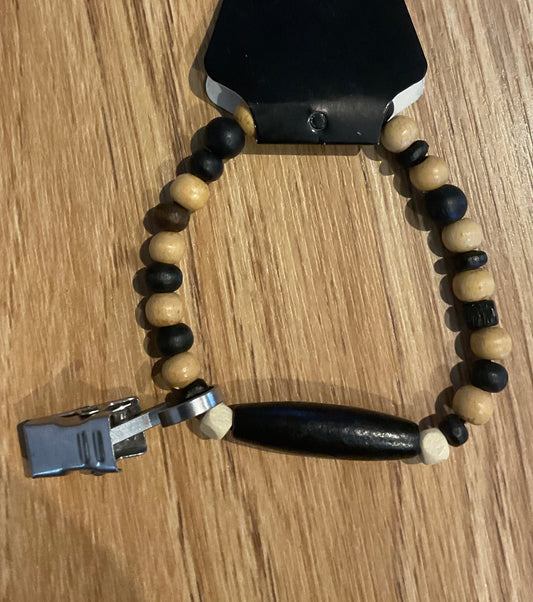 *Bracelet Wooden Beads Chunky Natural and Black