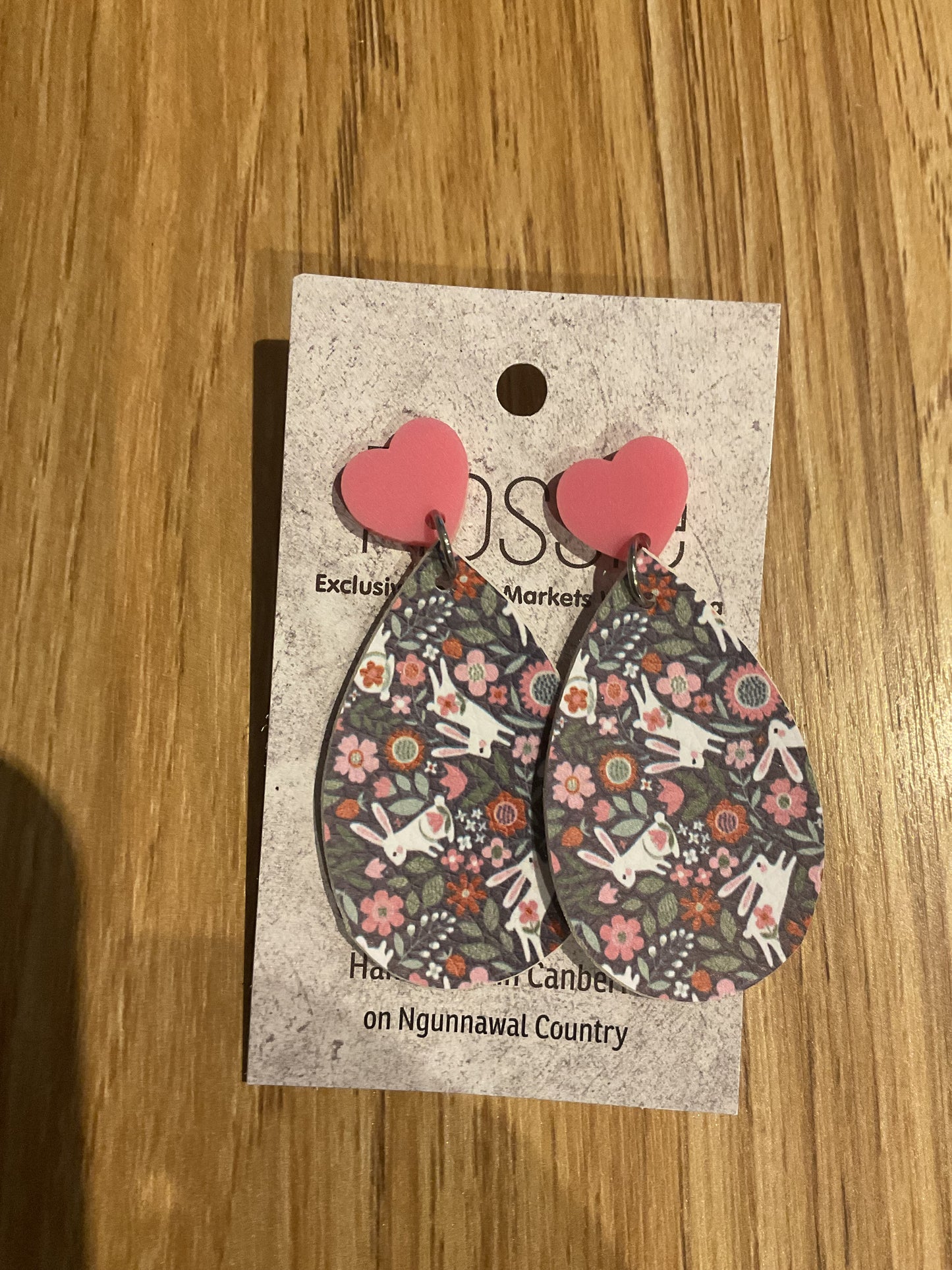 *Earrings Vinyl Woodland Bunny Print Dangles