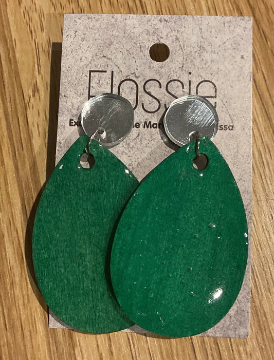 *Earrings Hand Painted Green Resin Dangles