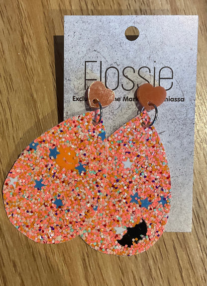 *Earrings Orange Glitter Dangles