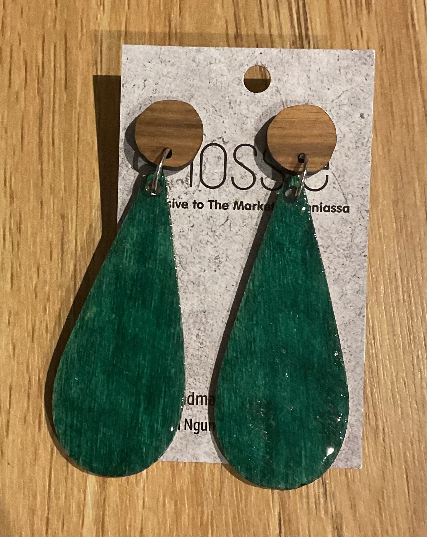 *Earrings Hand Painted Green Resin Dangles