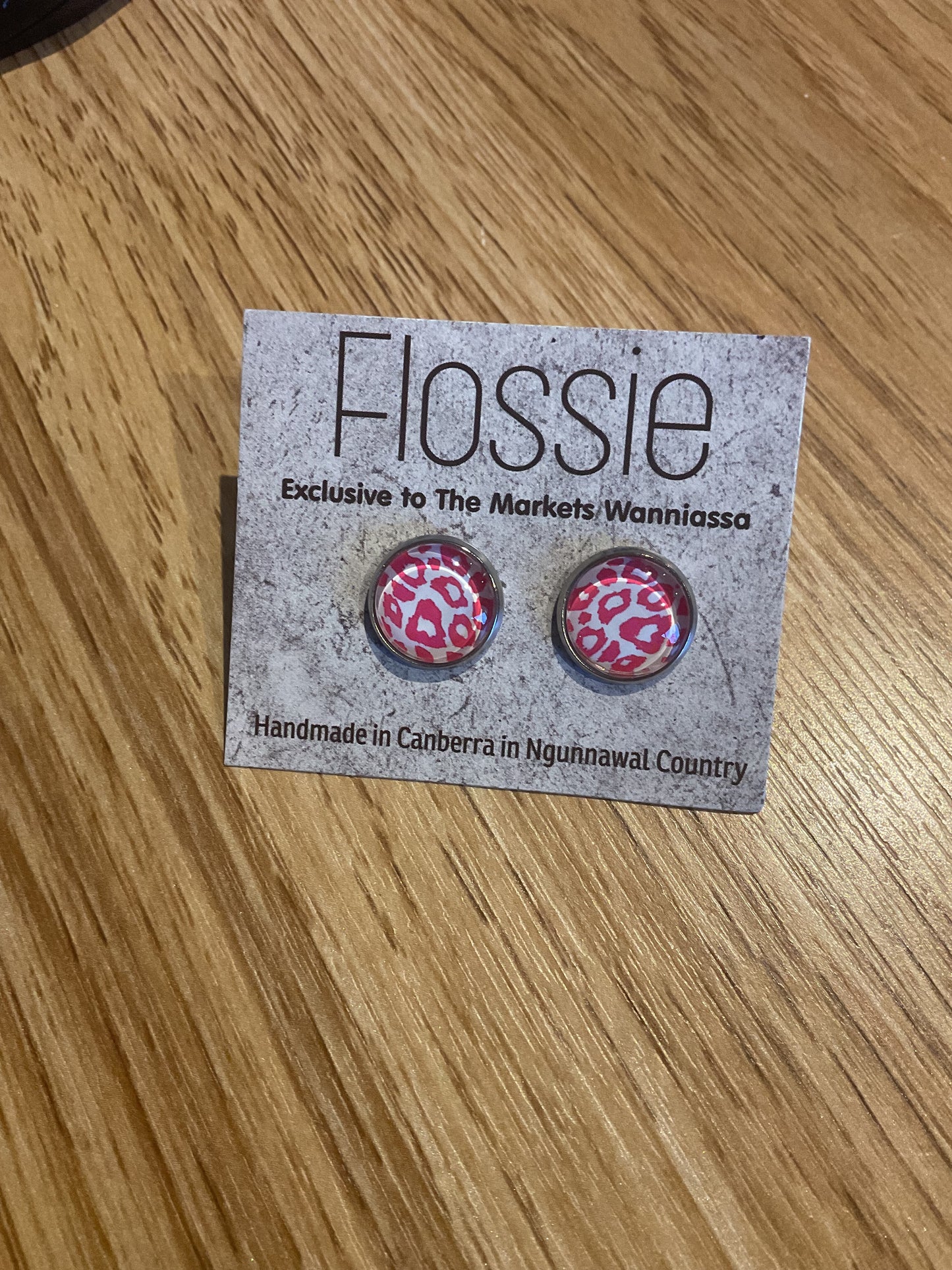 *Earrings Animal Print Pink & White  Studs