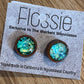 *Earrings Wooden Green Marble Dome Studs