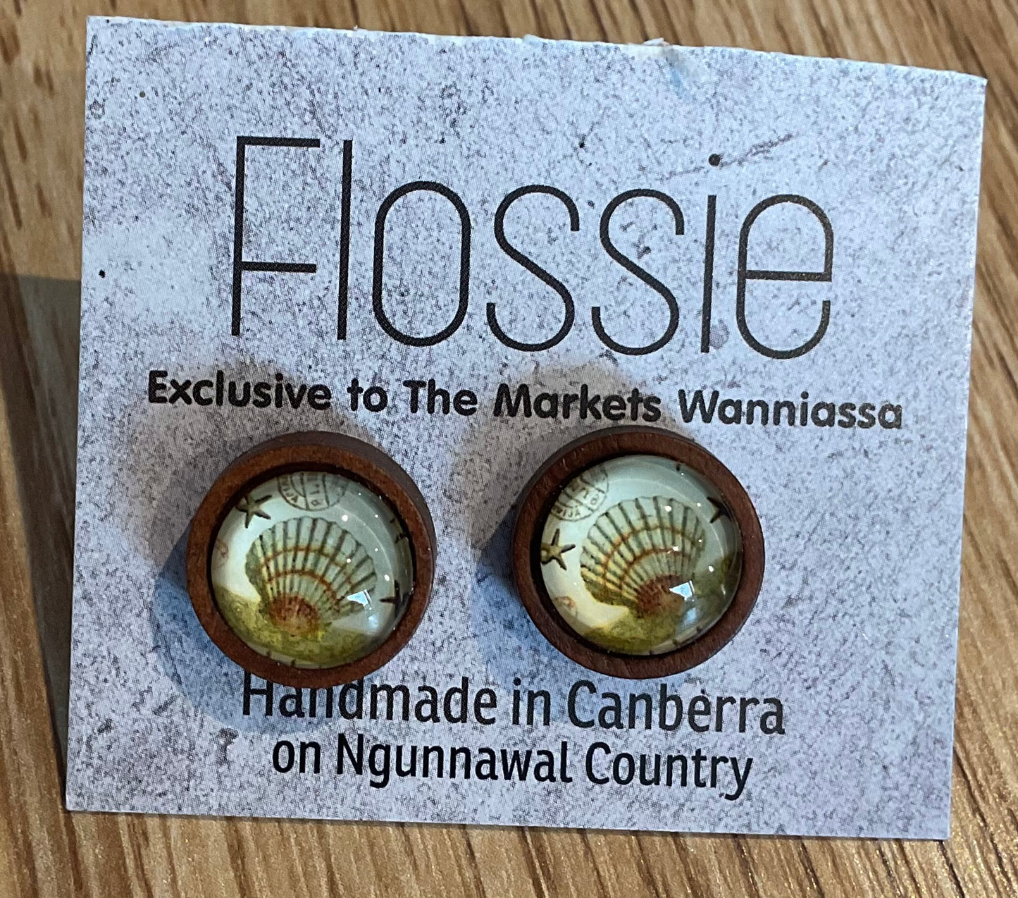 *Earrings Wooden Shell Dome Studs