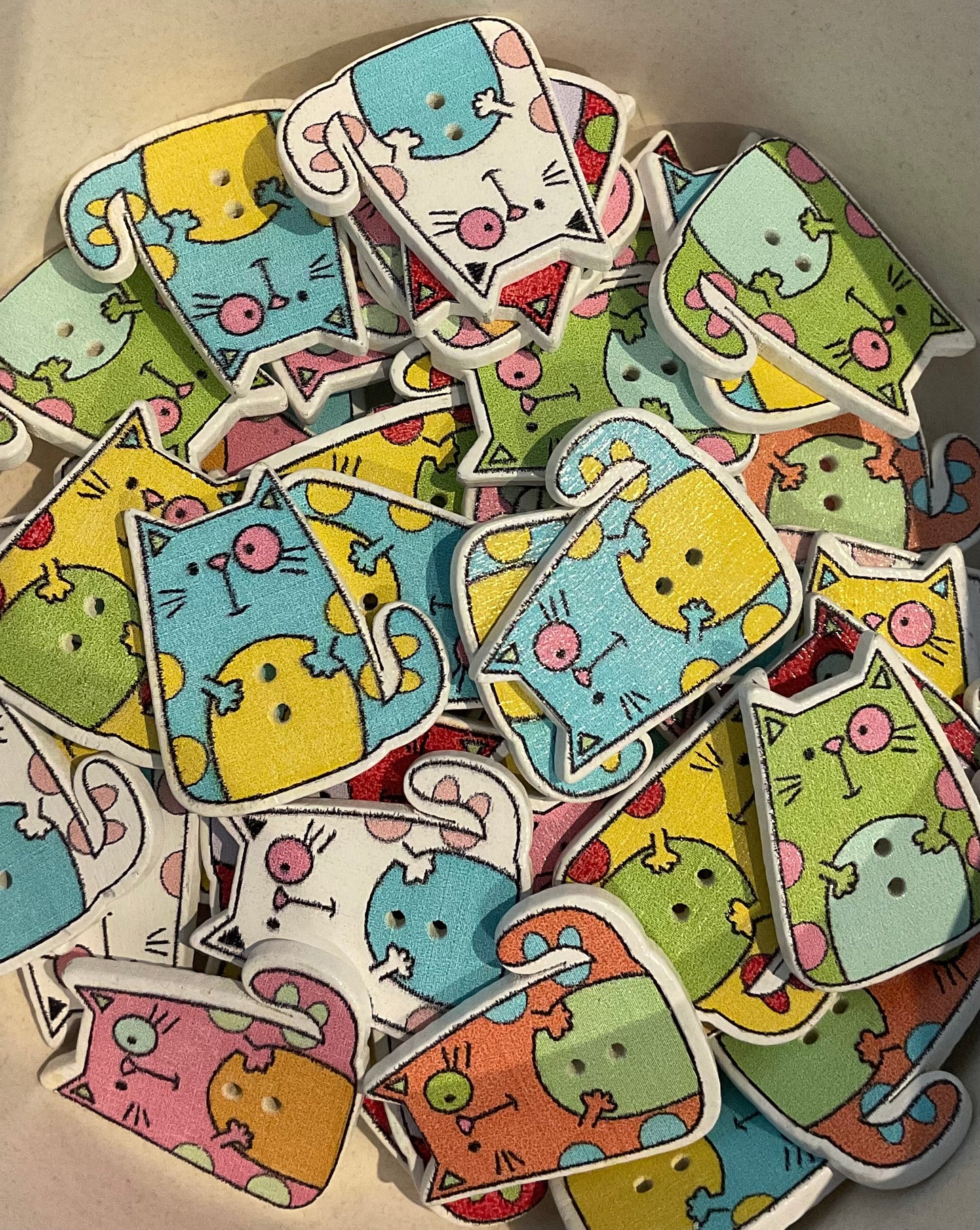 *Loose Buttons - Wooden Printed Cat