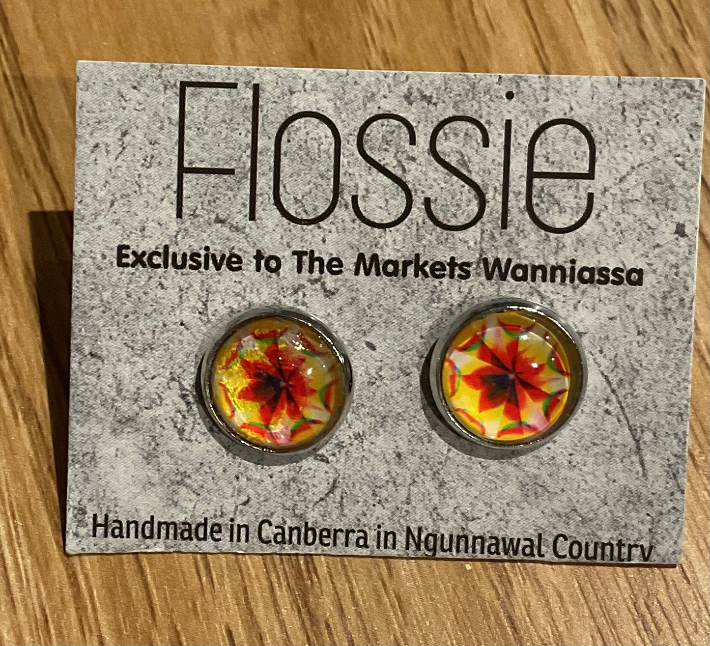 *Earrings Orange Mandala Glass Studs