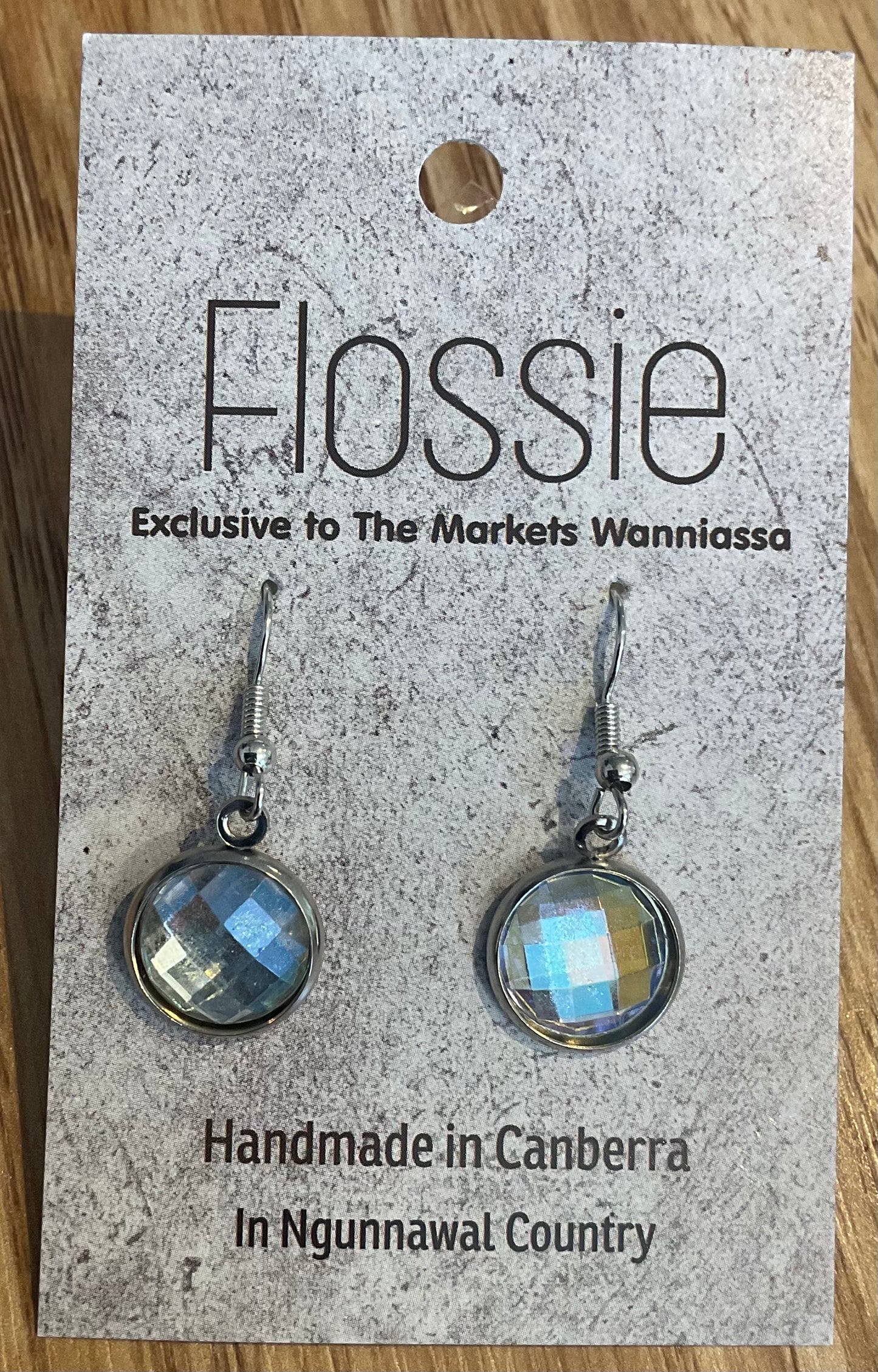 *Earrings Glass Dome Dangles Silver Mirror