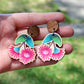 Wooden Pink Gum Blossom Statememt Earrings