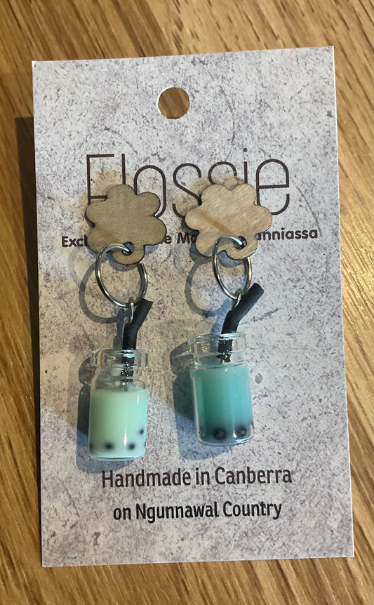 *Earring Green Bubble Tea Dangles