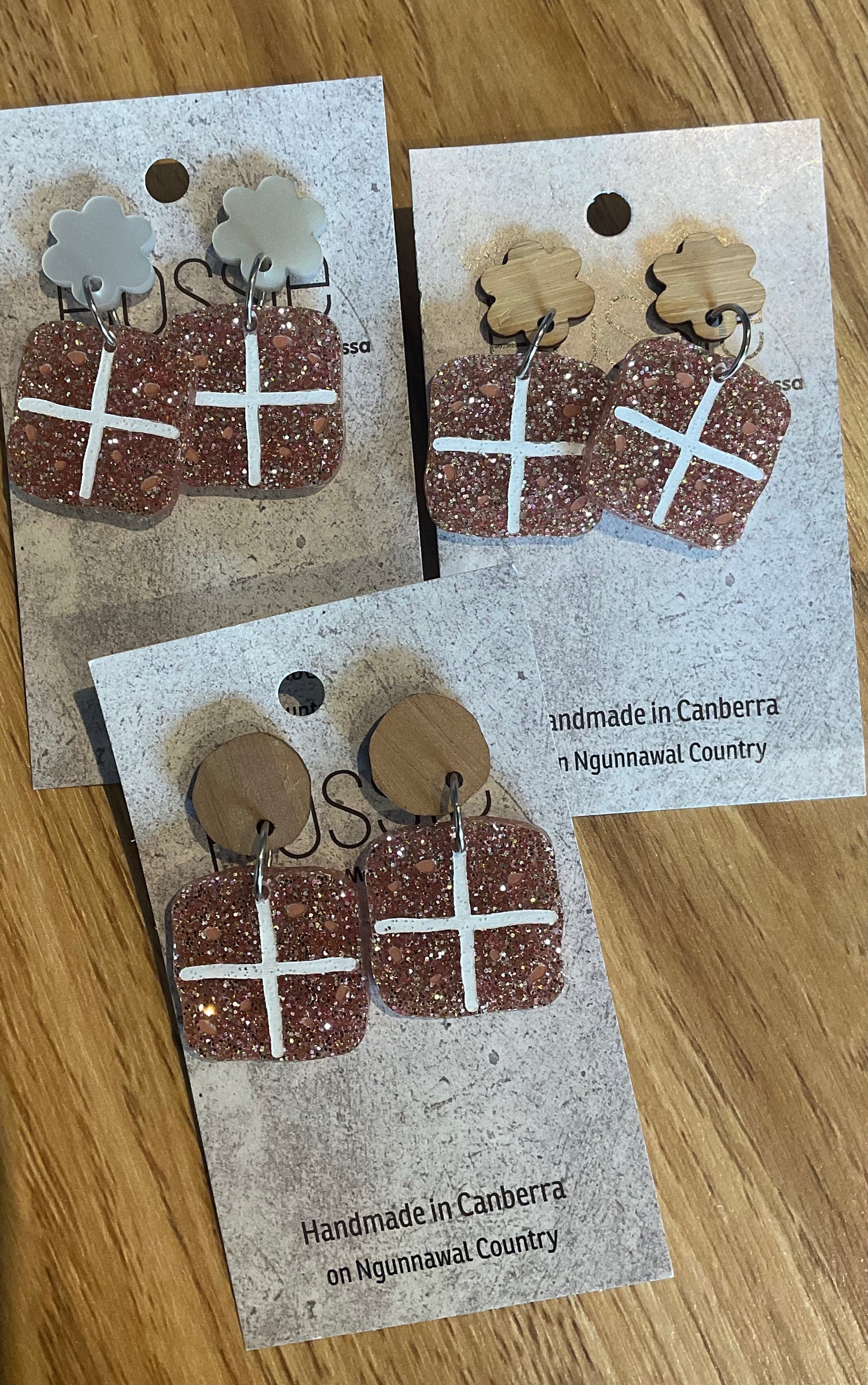 *Earrings Hot Cross Bun Dangles