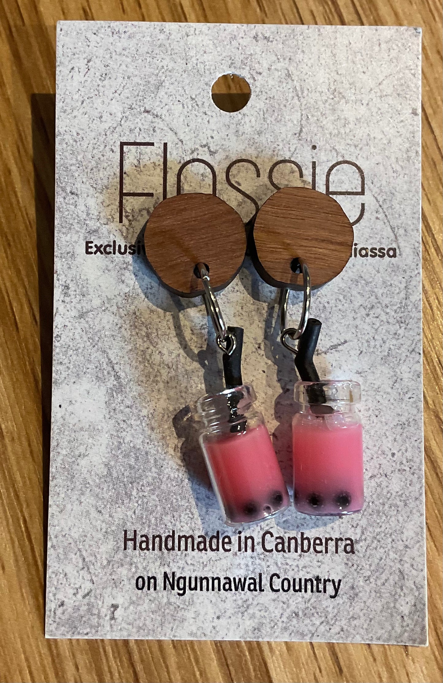 *Earring Pink Bubble Tea Dangles