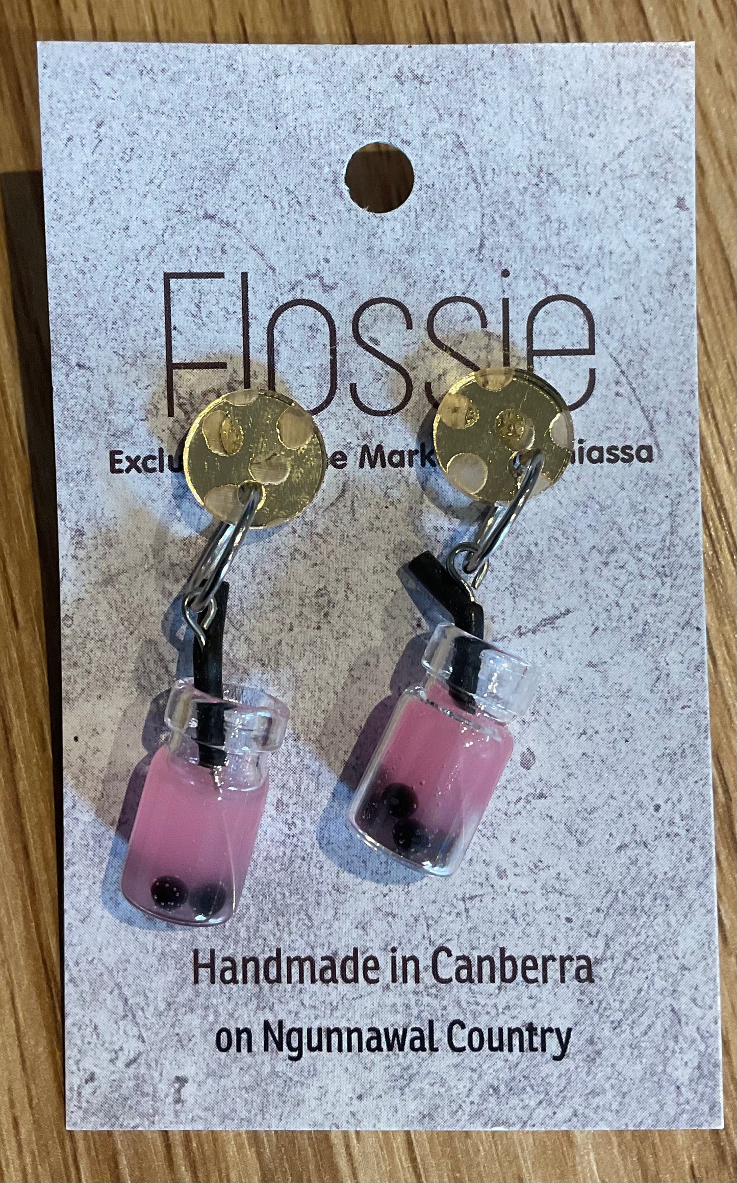 *Earring Pink Bubble Tea Dangles