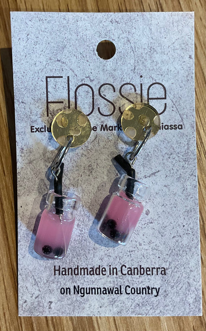 *Earring Pink Bubble Tea Dangles