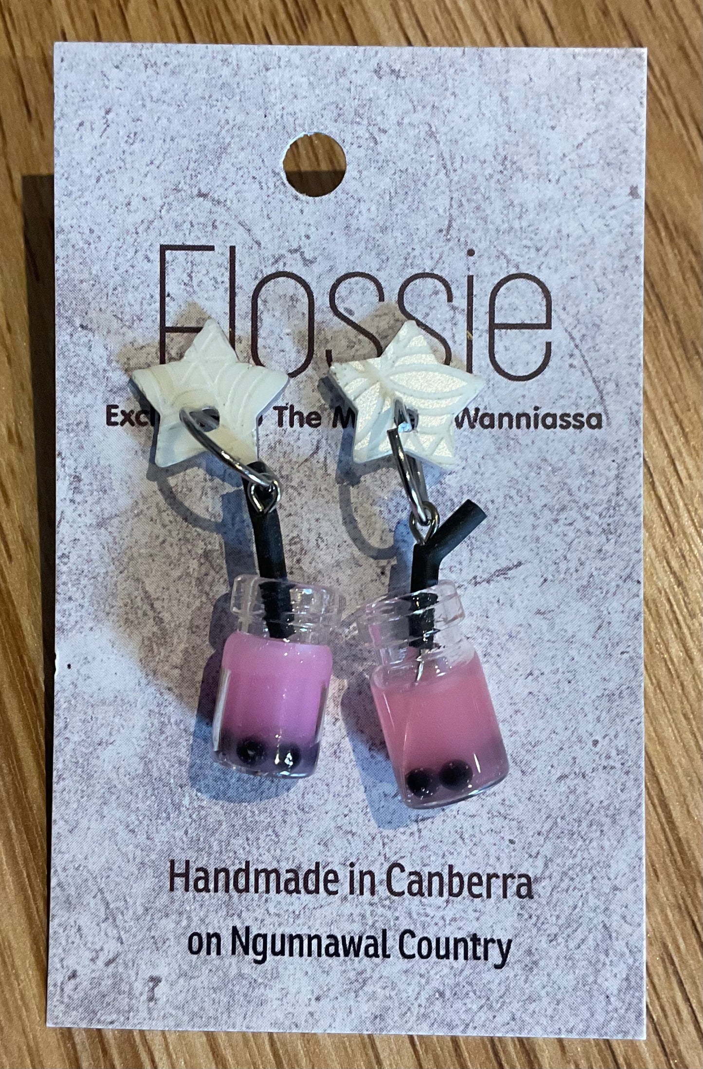 *Earring Pink Bubble Tea Dangles