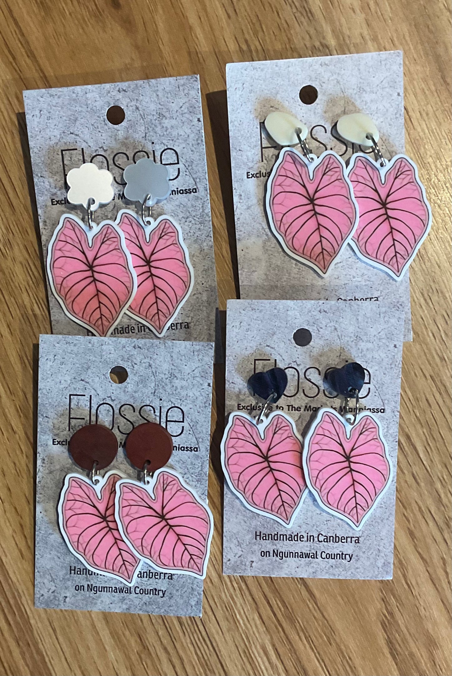 *Earrings Pink Leaves Dangles
