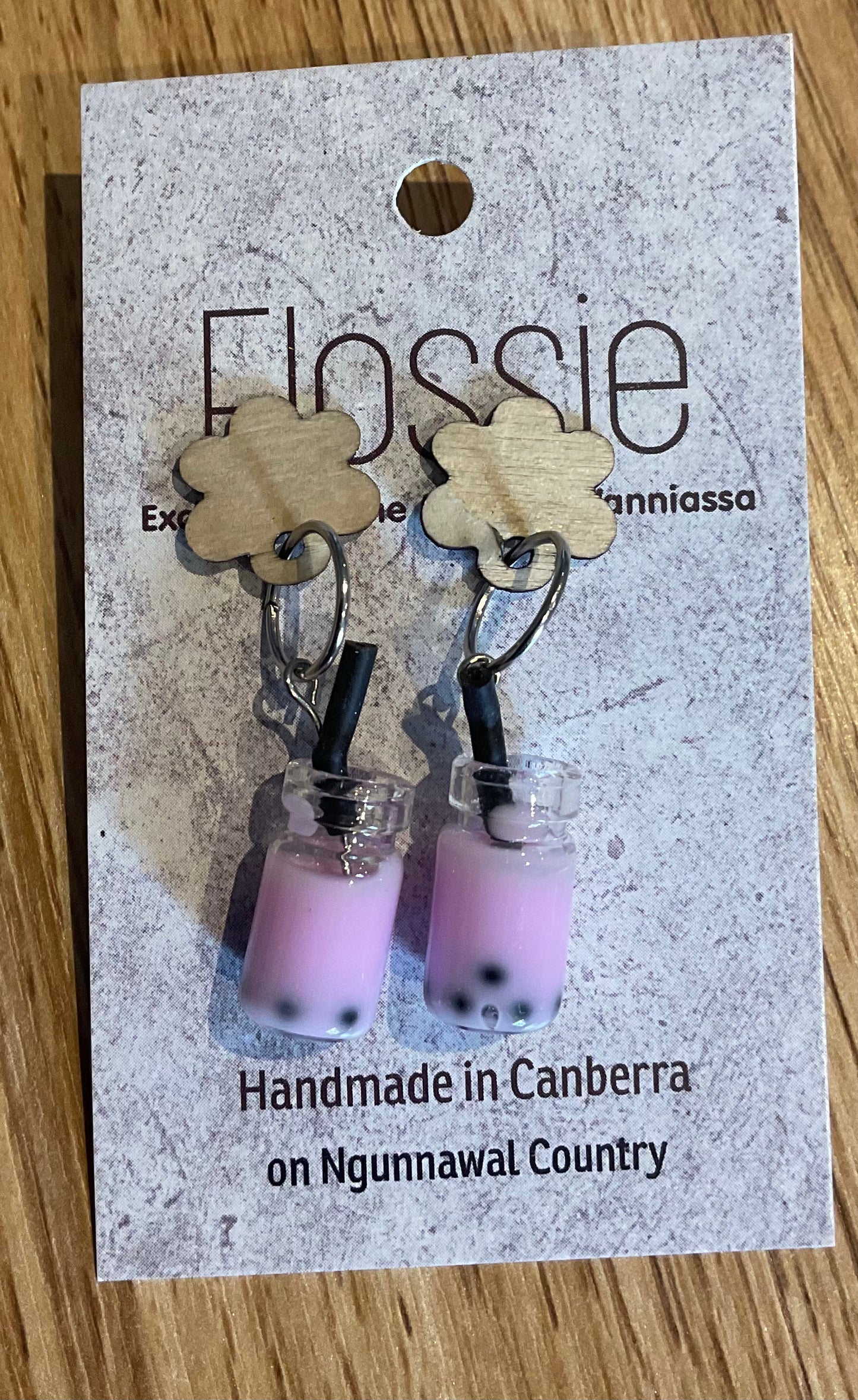 *Earring Pink Bubble Tea Dangles
