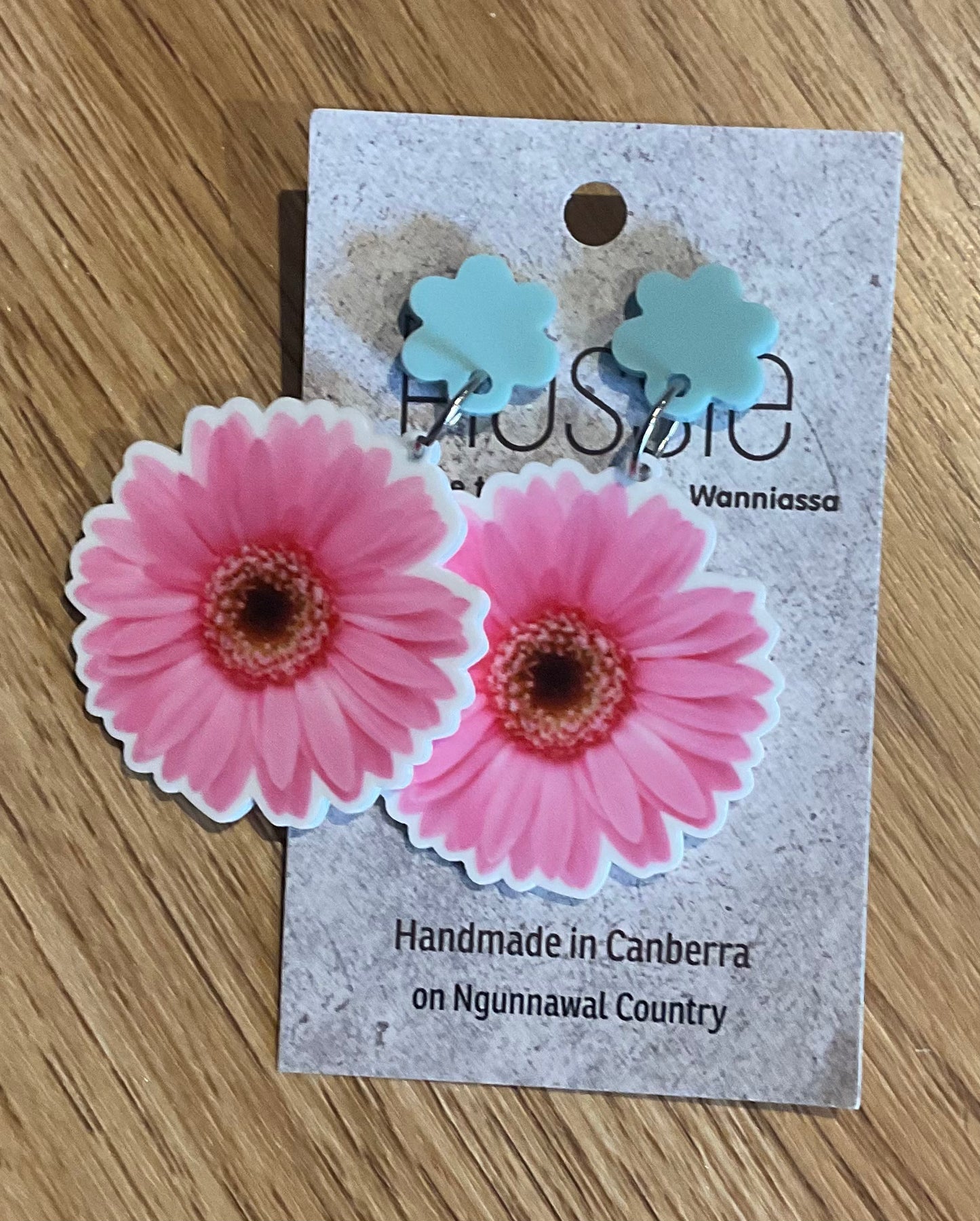 *Earrings Pink Flower Dangles