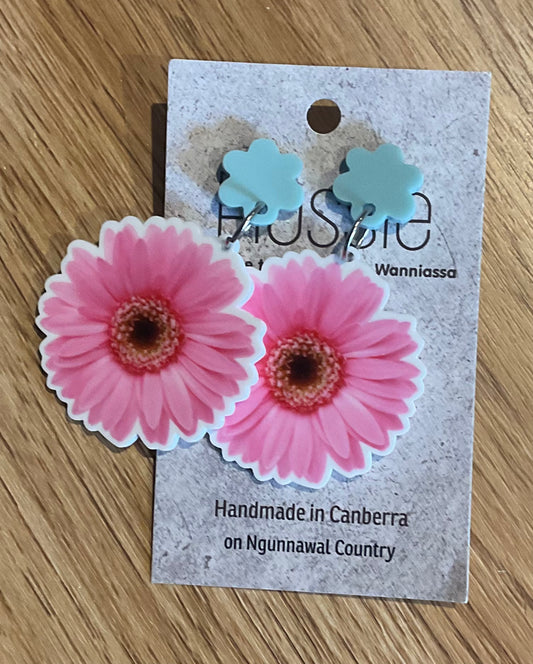 *Earrings Pink Flower Dangles