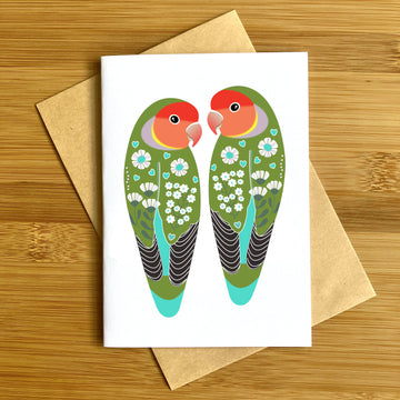 Card Green Love Birds